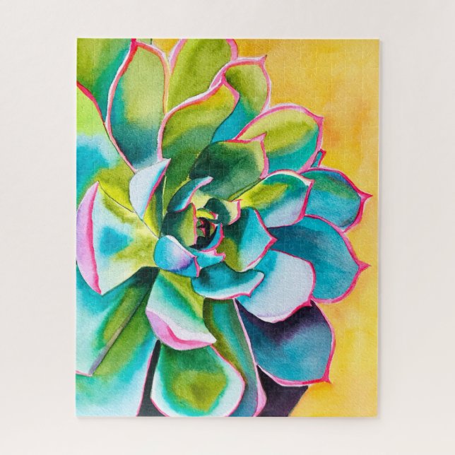 Watercolor succulent botanical jigsaw puzzle (Vertical)