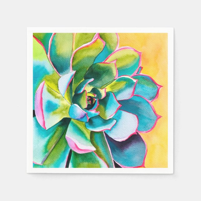 Watercolor succulent botanical napkin (Front)