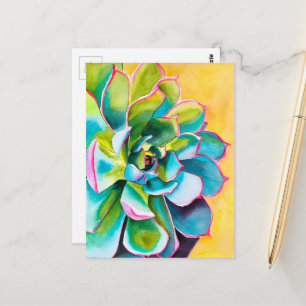 Watercolor succulent botanical postcard