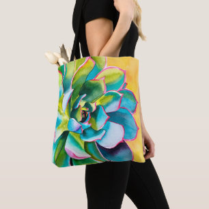 Watercolor succulent botanical tote bag