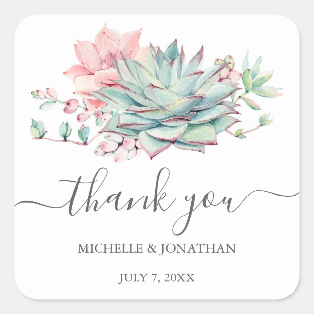 Watercolor Succulent Botanical Wedding Stickers (Front)