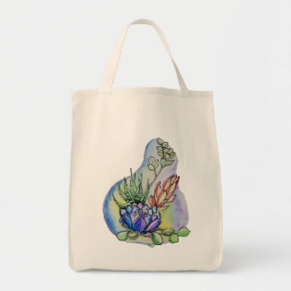 Watercolor Succulent Bouquet Illustration Tote Bag