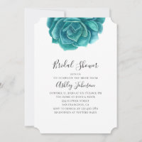 Watercolor succulent bridal shower. Teal cactus