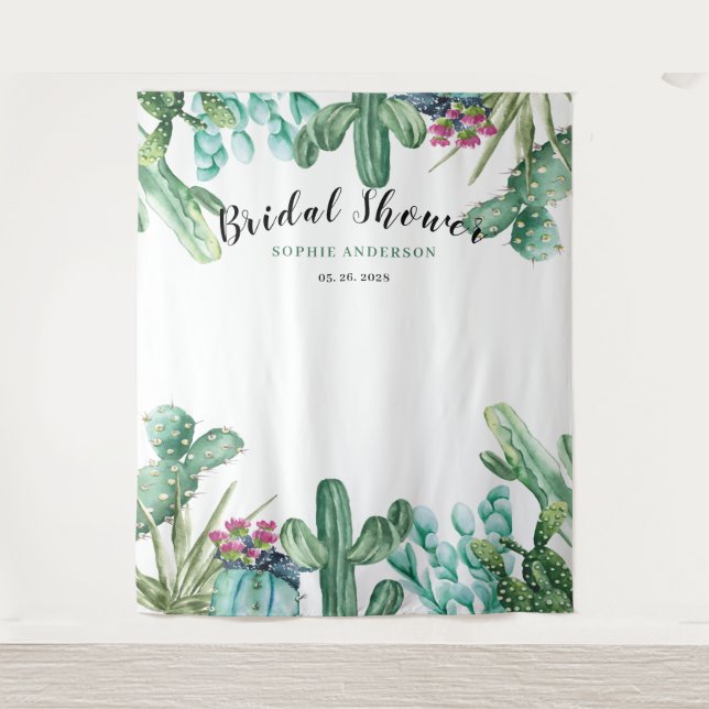 Watercolor Succulent Cactus Bridal Shower  Tapestry (Front)