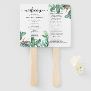 Watercolor Succulent Cactus Floral Wedding Program Hand Fan