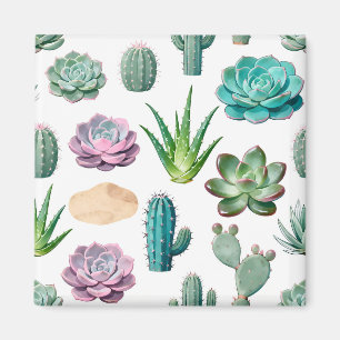 Watercolor Succulent Cactus Pattern Magnet