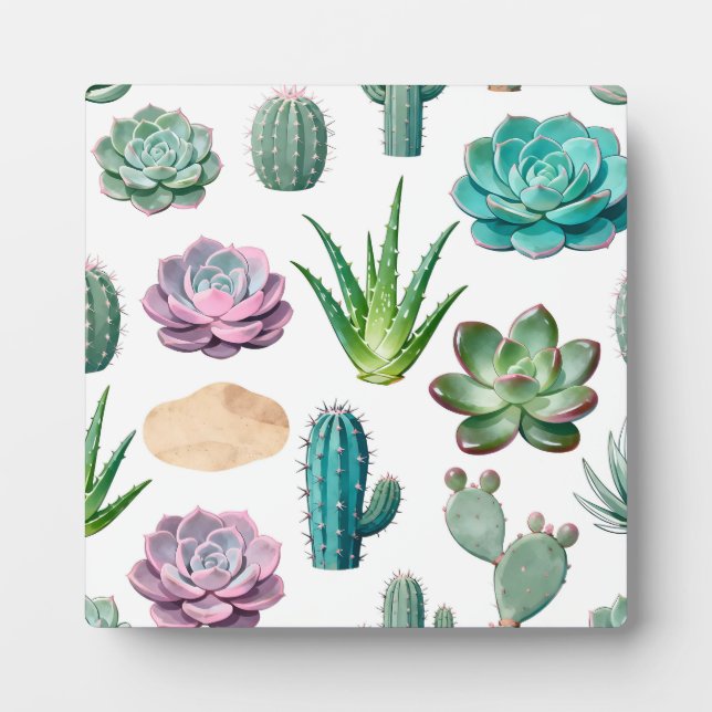 Watercolor Succulent Cactus Pattern Plaque (Front)