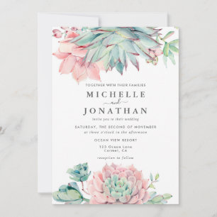 Watercolor Succulent Coastal Wedding Invitation