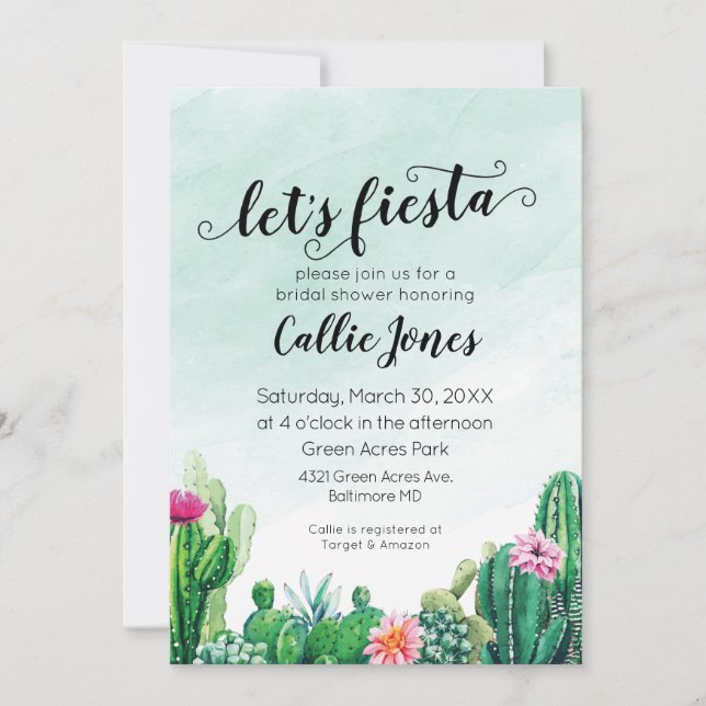 Watercolor Succulent Fiesta Shower Invitation (Front)