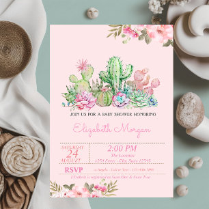 Watercolor Succulent,Floral Baby Shower  Invitation