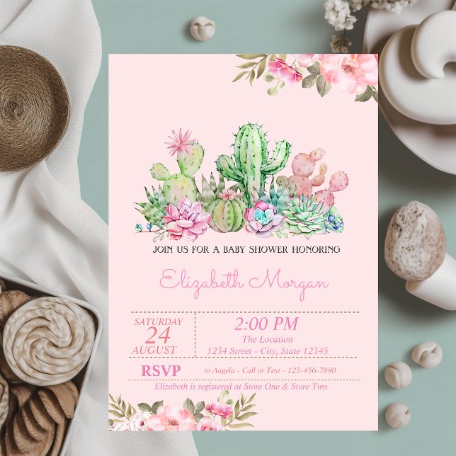 Watercolor Succulent,Floral Baby Shower  Invitation (Creator Uploaded)