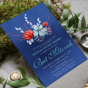 Watercolor Succulent Floral Botanical Bat Mitzvah Invitation