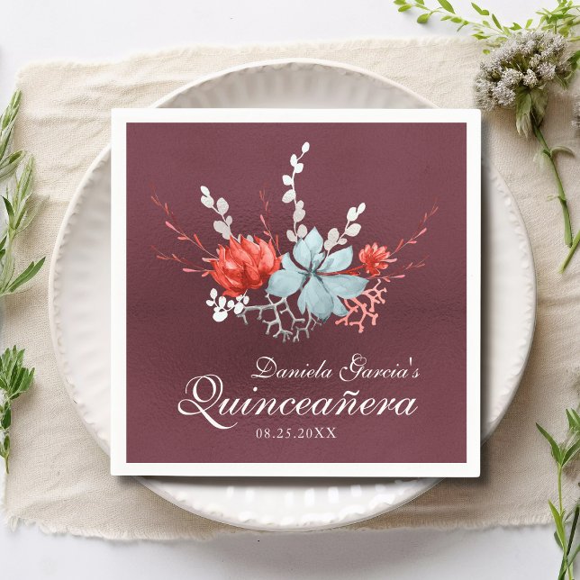 Watercolor Succulent Floral Botanical Quinceañera Napkin (Creator Uploaded)