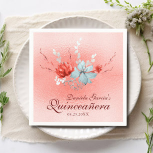 Watercolor Succulent Floral Botanical Quinceañera Napkin