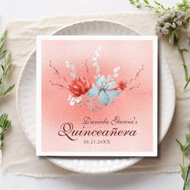 Watercolor Succulent Floral Botanical Quinceañera Napkin (Creator Uploaded)