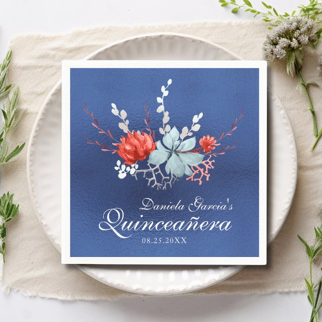 Watercolor Succulent Floral Botanical Quinceañera Napkin (Creator Uploaded)