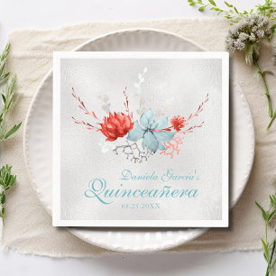 Watercolor Succulent Floral Botanical Quinceañera Napkin