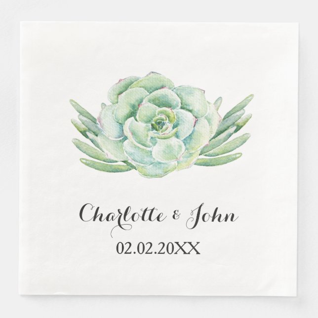 watercolor succulent floral wedding napkin (Front)