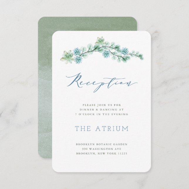 Watercolor Succulent Garden Wedding Reception Card (Front/Back)