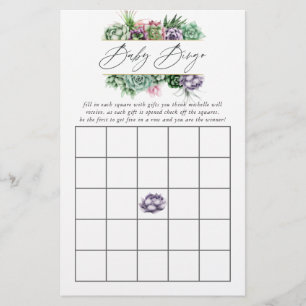 Watercolor Succulent Geometric Baby Shower Bingo