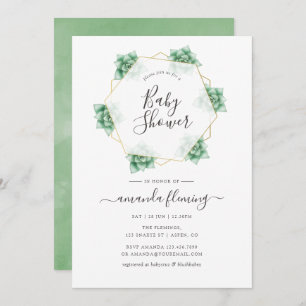 Watercolor Succulent Geometric Baby Shower Invitation