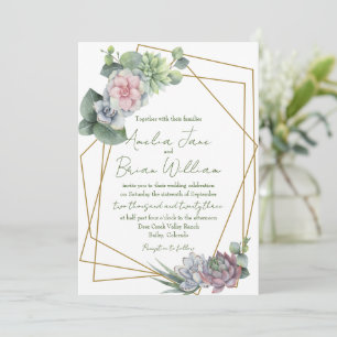 Watercolor Succulent Geometric Plant Wedding Invitation
