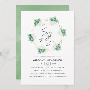 Watercolor Succulent Geometric Sip and See Invitation