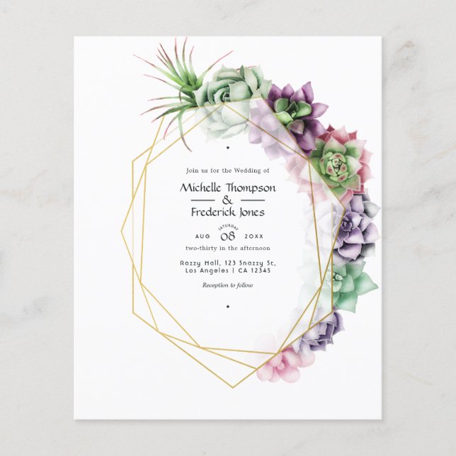 Watercolor Succulent Geometric Wedding Flyer (Front)
