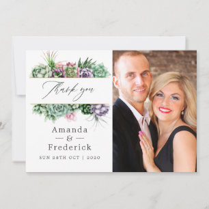 Watercolor Succulent Geometric Wedding Thank You Card