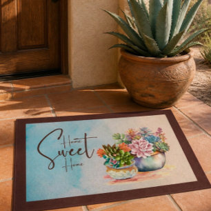 Watercolor Succulent Home Sweet Home Doormat