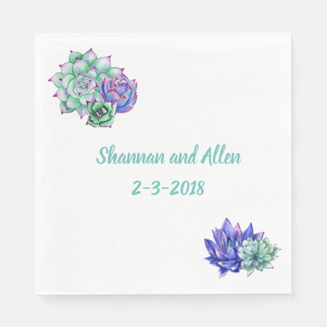 Watercolor Succulent Lunch Napkin (Front)
