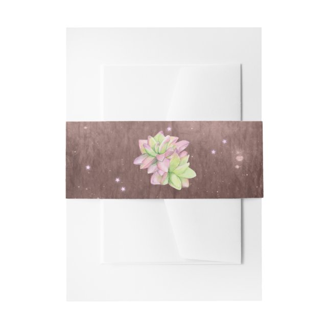 Watercolor Succulent on Rustic Peach Brown Invitation Belly Band (Front Example)