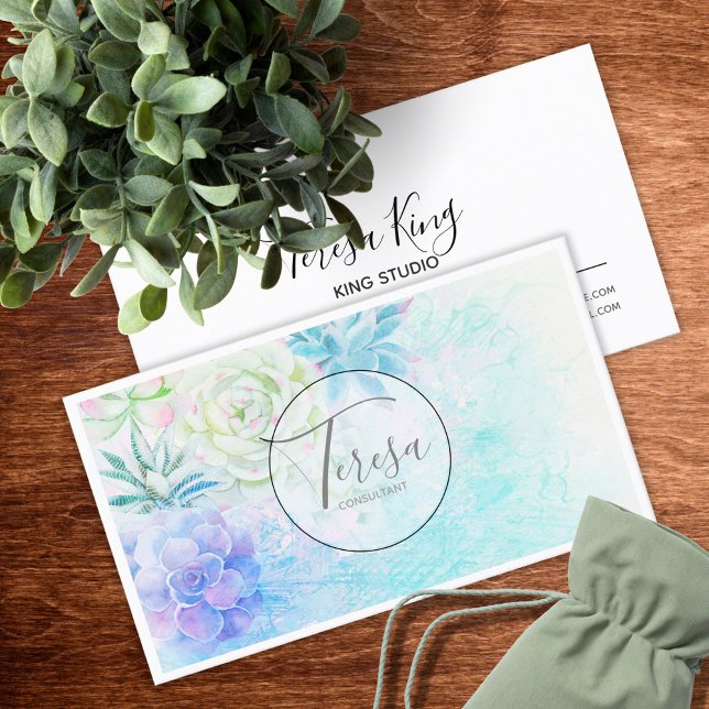 Watercolor Succulent Pastel ID567 Business Card (Creator Uploaded)