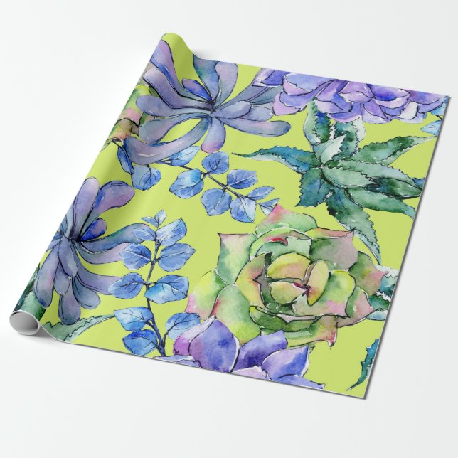 Watercolor Succulent Plants Wrapping Paper (Unrolled)
