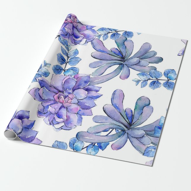Watercolor Succulent Plants Wrapping Paper (Unrolled)
