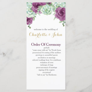 watercolor succulent plum roses wedding programs