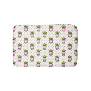 Watercolor Succulent Polka Dot Pattern Bath Mat