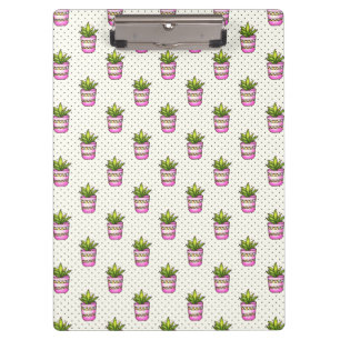 Watercolor Succulent Polka Dot Pattern Clipboard