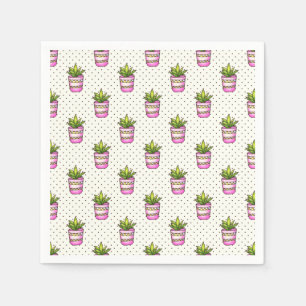 Watercolor Succulent Polka Dot Pattern Napkin