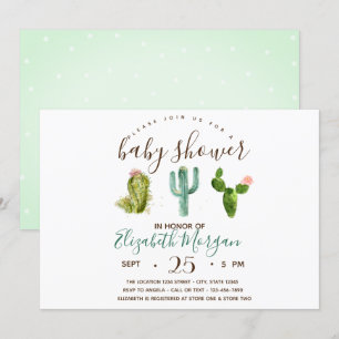 Watercolor  Succulent Polka Dots Baby Shower Invitation