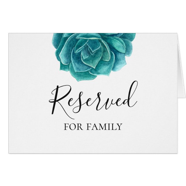 Watercolor succulent reserved sign. Teal wedding (Front Horizontal)