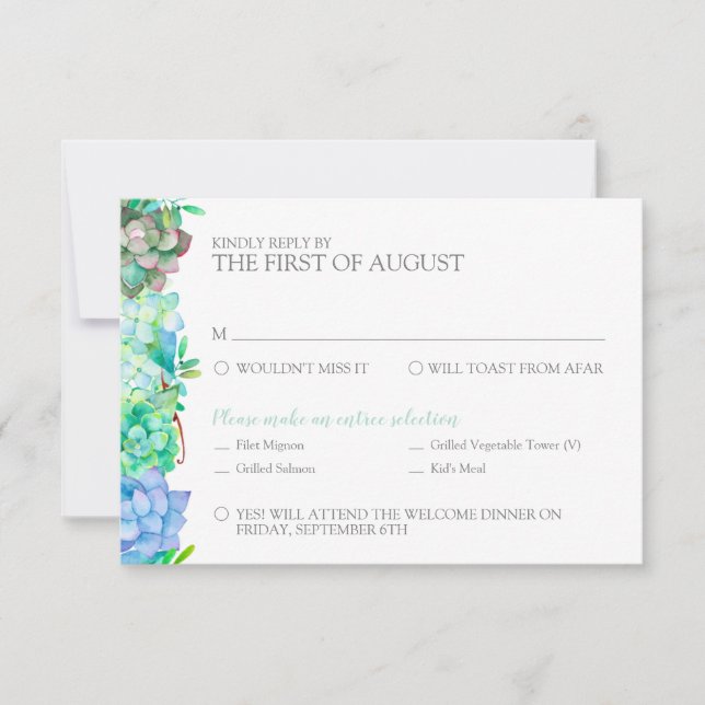 Watercolor Succulent RSVP Card - Detailed (Front)