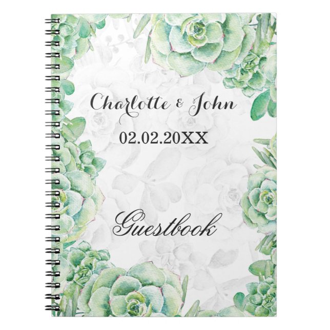 watercolor succulent wedding Guestbook Notebook (Front)