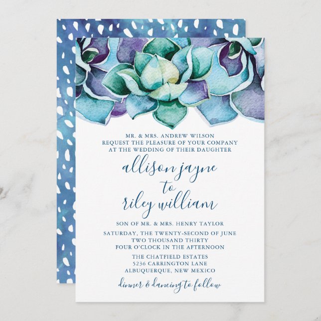 Watercolor Succulent Wedding Invitation (Front/Back)