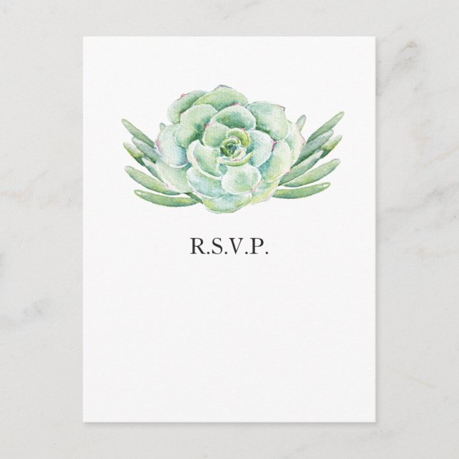 watercolor succulent wedding rsvp invitation postcard (Front)