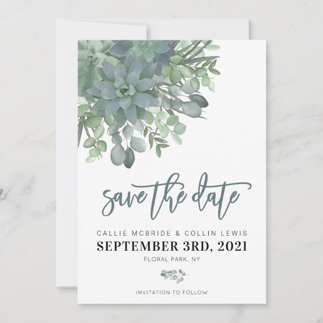 Watercolor Succulent Wedding Save the Date (Front)