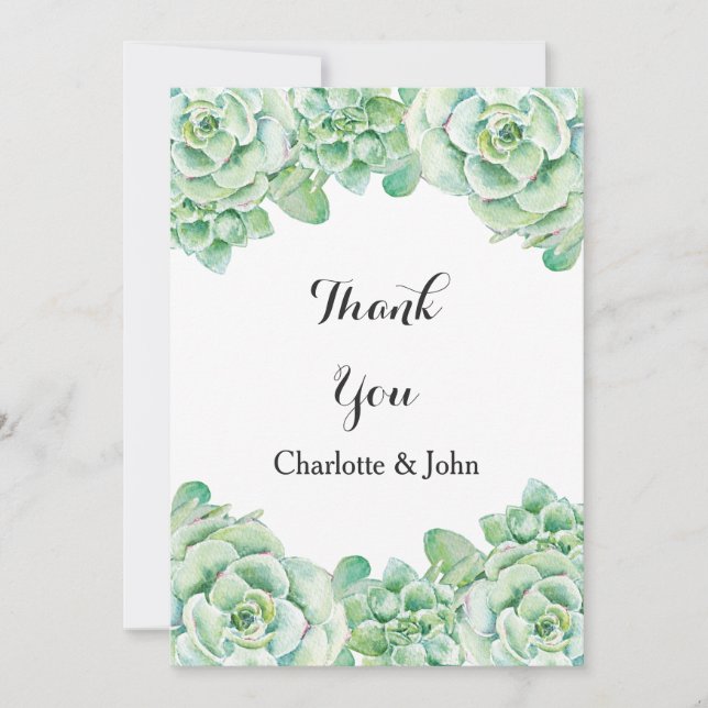 watercolor succulent wedding Thank You Card (Front)