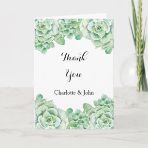 watercolor succulent wedding Thank You Card