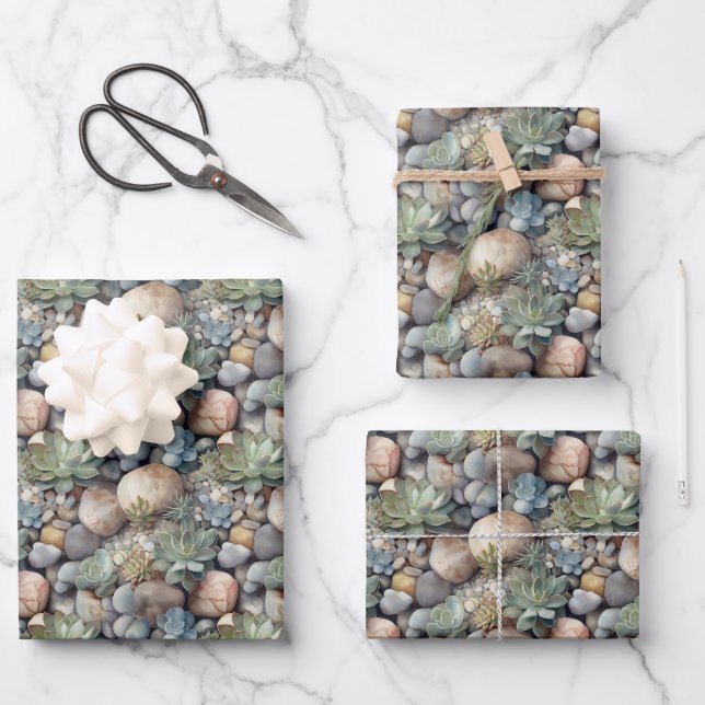 Watercolor Succulent Wrapping Paper Sheet (Front)