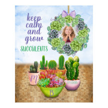 Watercolor Succulent Wreath Cactus Monogram Photo